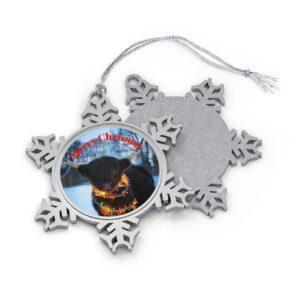 Black Highland in Pewter Snowflake Christmas Ornament — Merry Christmas Highland Cow Photo