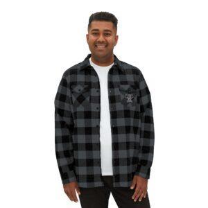 Fafo Black/Grey Logo Plaid Flannel Shirt with Embroidered Patch — Casual Outdoor Buffalo Check Shirt