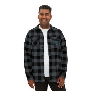 Fafo Black/Blue Logo Plaid Flannel Shirt with Embroidered Patch — Casual Outdoor Buffalo Check Shirt