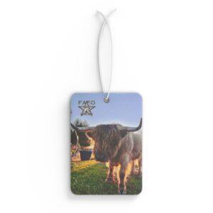 Cute Highland Bull Car Air Freshener — Scenic Sunset Farm Scent